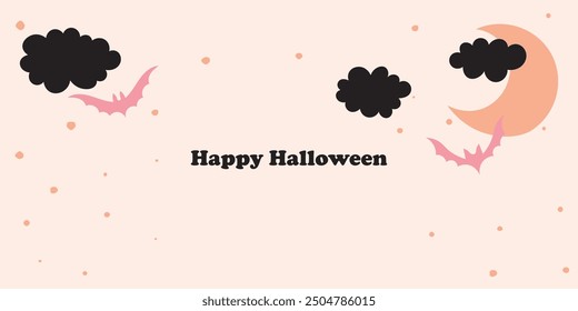 Fondo de Halloween feliz adornado. Plantilla de saludos dibujados a mano de moda