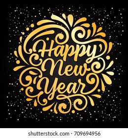 Ornate Happy New Year Lettering and Stars