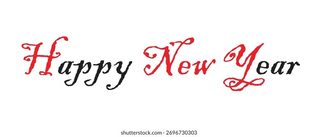 Ornate feliz ano novo vetor tipografia - Caligrafia decorativa preto e vermelho para saudações festivas e cartões sazonais