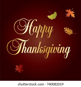 ornate happy thanksgiving typography graphic with tossed leaves