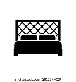 Ornate Headboard Double Bed Icon Isolated On White Background

