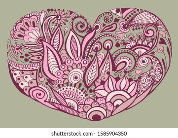  Ornate heart in graphic elements, vector illustration