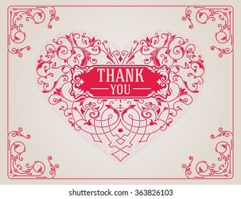 Ornate heart in retro style. Elegant element for logo design. Floral illustration for wedding invitations, greeting cards, Valentines cards with Vintage frame.