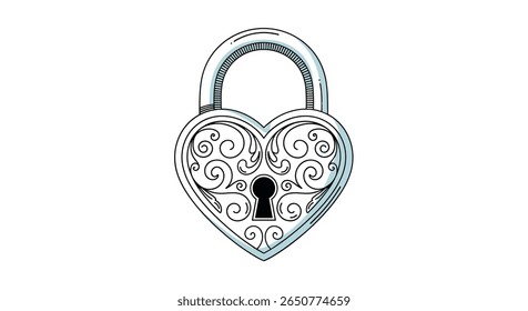 Ornate heart shaped padlock with intricate swirling decorative patterns protecting valuable treasures