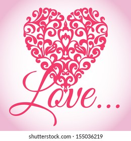 Ornate Heart with text Love. Good for print on T-shirt