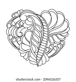 Ornate heart vector adult coloring book page. Black and white abstract ornament. Love and passion. Anti stress therapy for adult .