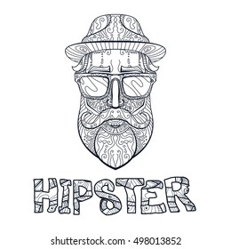 Ornate hipster print, adult Vector illustration in Zentangle style, hipster vintage label, graphic design, tee print stamp. t-shirt lettering artwork