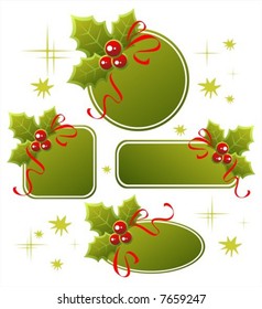 Ornate holly berry frames on a white background. Digital illustration.
