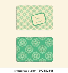 Ornate horizontal business card style. Template for invitations or announcements.