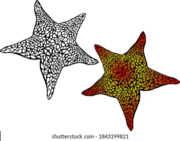 Ornate icon of a blank and a red starfish. Vector illustration.