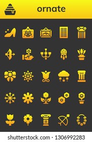 ornate icon set. 26 filled ornate icons.  Simple modern icons about  - Cinderella, Frozen, Picture frames, Frame, Columns, Column, Bow, Flower, Chandelier, Ornament, Snowflake