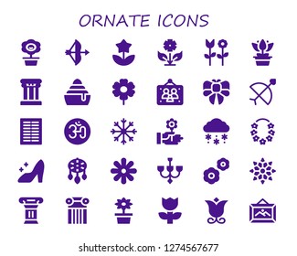  ornate icon set. 30 filled ornate icons. Simple modern icons about  - Flower, Bow, Column, Frozen, Picture frames, Columns, Om, Snowflake, Snow, Cinderella, Ornament, Chandelier