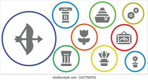 ornate icon set. 9 filled ornate icons.  Simple modern icons about  - Bow, Column, Frozen, Flower, Frame, Flowers