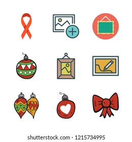 ornate icon set. vector set about bauble, picture, frame and ribbon icons set.