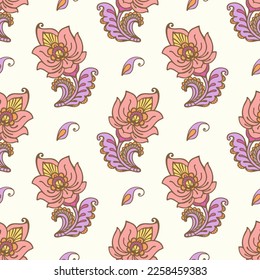 Ornate Indian Flowers Seamless Pattern