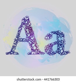Ornate interlacing branches of the lemon tree with fruit and leaves - Floral alphabet - Design lemon letter - Letter A
