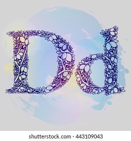 Ornate interlacing branches of the lemon tree with fruit and leaves - Floral alphabet - Design lemon letter - Letter D