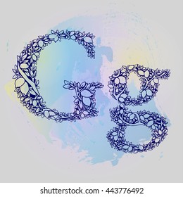 Ornate interlacing branches of the lemon tree with fruit and leaves - Floral alphabet - Design lemon letter - Letter G