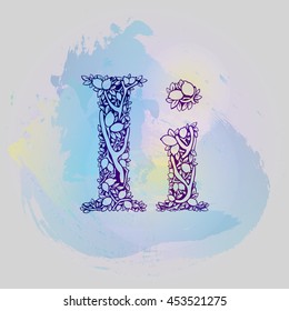 Ornate interlacing branches of the lemon tree with fruits and leaves - Floral alphabet - Design lemon letter - Letter I