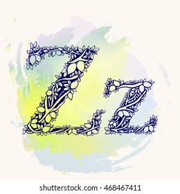 Ornate interlacing branches of the lemon tree with fruits and leaves - Floral alphabet - Design lemon letter Z