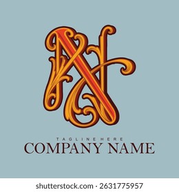 Ornate Intertwined N Initials for Company vector illustrations for your work logo, merchandise t-shirt, stickers and label designs, poster, greeting cards advertising business company or brands