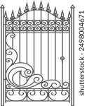 Ornate iron gate. Forged metal vintage door