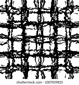 Ornate jagged edged grid pattern, consisting of overlapping uneven stripes in black and white