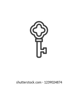 Ornate key outline icon. linear style sign for mobile concept and web design. Retro Key simple line vector icon. Symbol, logo illustration. Pixel perfect vector graphics