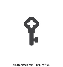 Ornate key vector icon. filled flat sign for mobile concept and web design. Retro Key simple solid icon. Symbol, logo illustration. Pixel perfect vector graphics