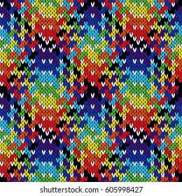 Ornate knitting seamless vector multicolour pattern as a fabric texture