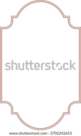 Ornate label frame with double line border in clean linework. Retro badge contour with symmetrical curves and thin stroke detail. Cartoon vector illustration
