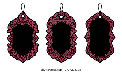 ornate label frames pink and black decorative silhouette