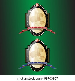 Ornate label with a kind on Eiffel tower (Paris). Red and Blue tapes are used. Grouped for easy editing. Perfect for labels for wine, champagne and etc. In a gallery also variant with Coliseum (Rome)