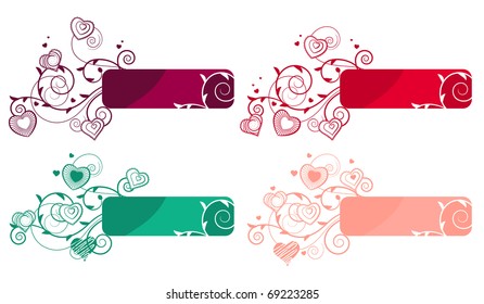 Ornate labels with flourishes and small hearts