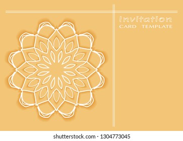 Ornate Lace Card or Invitation template. Round mandala linear ornament . Decorative stylized line floral pattern. Doodle geometric background for Birthday, Wedding, Valentine's day greeting cards