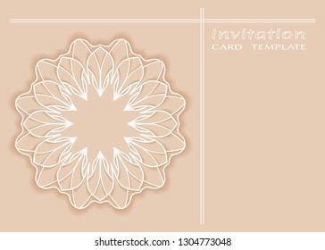 Ornate Lace Card or Invitation template. Round mandala linear ornament . Decorative stylized line floral pattern. Doodle geometric background for Birthday, Wedding, Valentine's day greeting cards