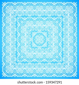 Ornate lacy blue and white vector shawl ornament