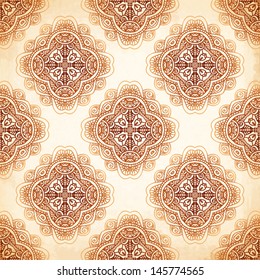 Ornate lacy vintage beige vector seamless pattern