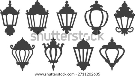 Ornate Lantern Silhouette Vector Collection Featuring Vintage Lamp Icons, Ramadan Lantern Vector, Chinese Lantern Vector, Paper Vector, Decorative Designs for Holiday and Festive