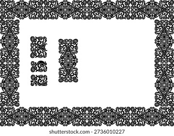 Ornate Lao pattern border vector set, traditional Southeast Asian floral ornaments, decorative frames for certificate and luxury packaging.