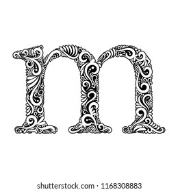 Ornate Letter M - Beautifully detailed letter M isolated on white background