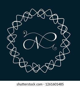 Ornate letter N - hand lettering calligraphy monogram design