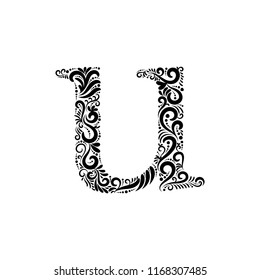 Ornate Letter U - Beautifully detailed letter U isolated on white background