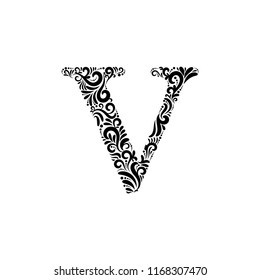 Ornate Letter V - Beautifully detailed letter V isolated on white background