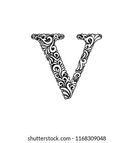 Ornate Letter V - Beautifully detailed letter V isolated on white background