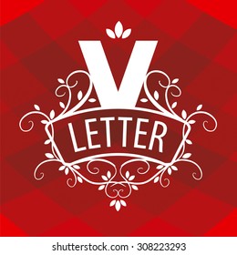 ornate letter V vector logo on a red background