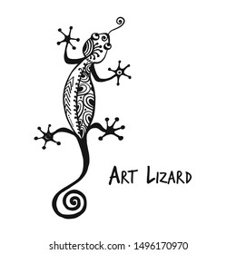 Ornate lizard black isolated on white for your design