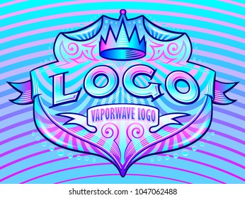 An ornate logo and crest or shield design in the vapor wave style.