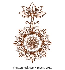 Ornate Lotus flower. Ayurveda symbol of harmony and balance and universe. Tattoo design, yoga logo. Boho print, poster, t-shirt textile. Isolated outline vector illustration.
