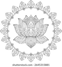 Ornate Lotus Flower Mandala Design for Coloring Books